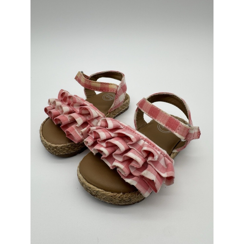 Wonder Nation Pink Gingham‎ Ruffle Sandals Girls Toddler Size 3